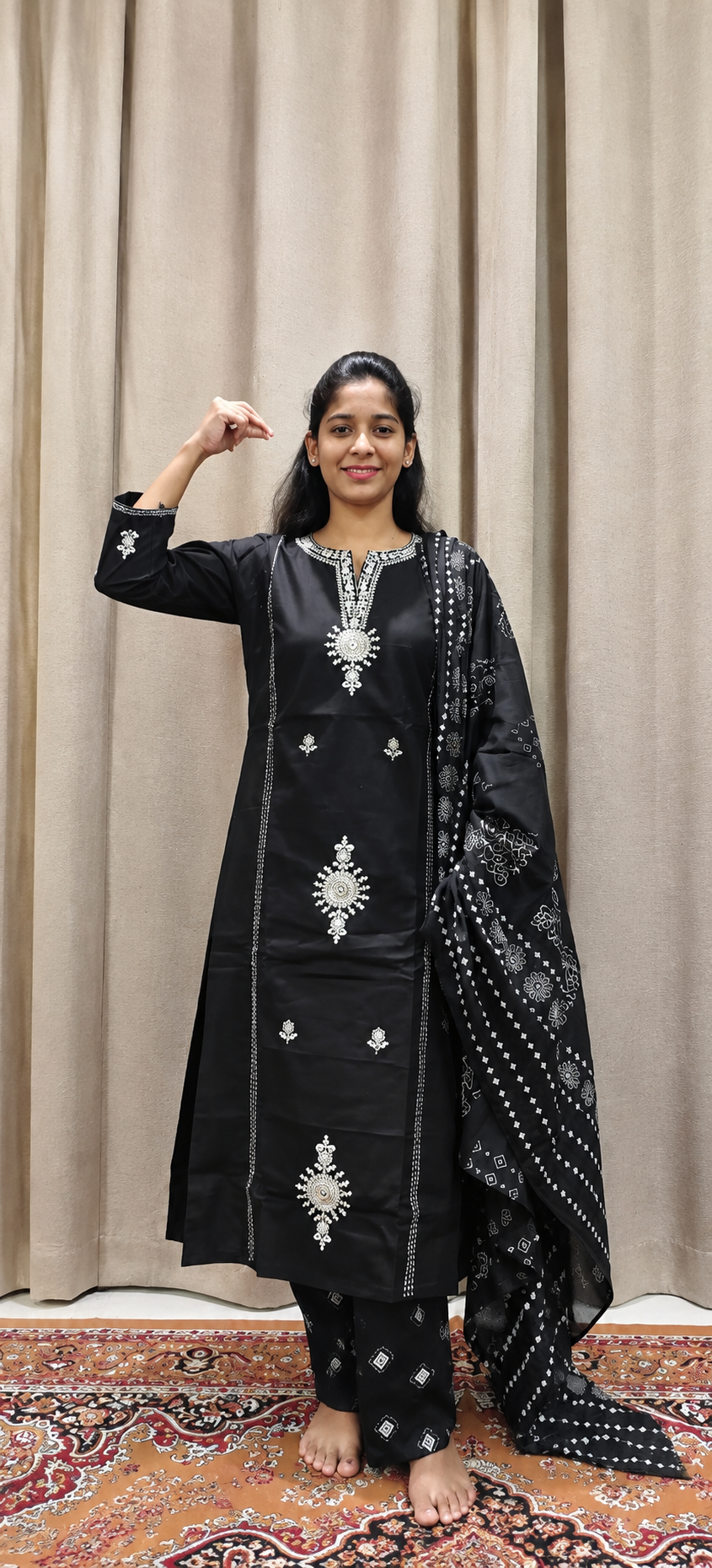 Black Embroidered Kurta Pant Dupatta Set