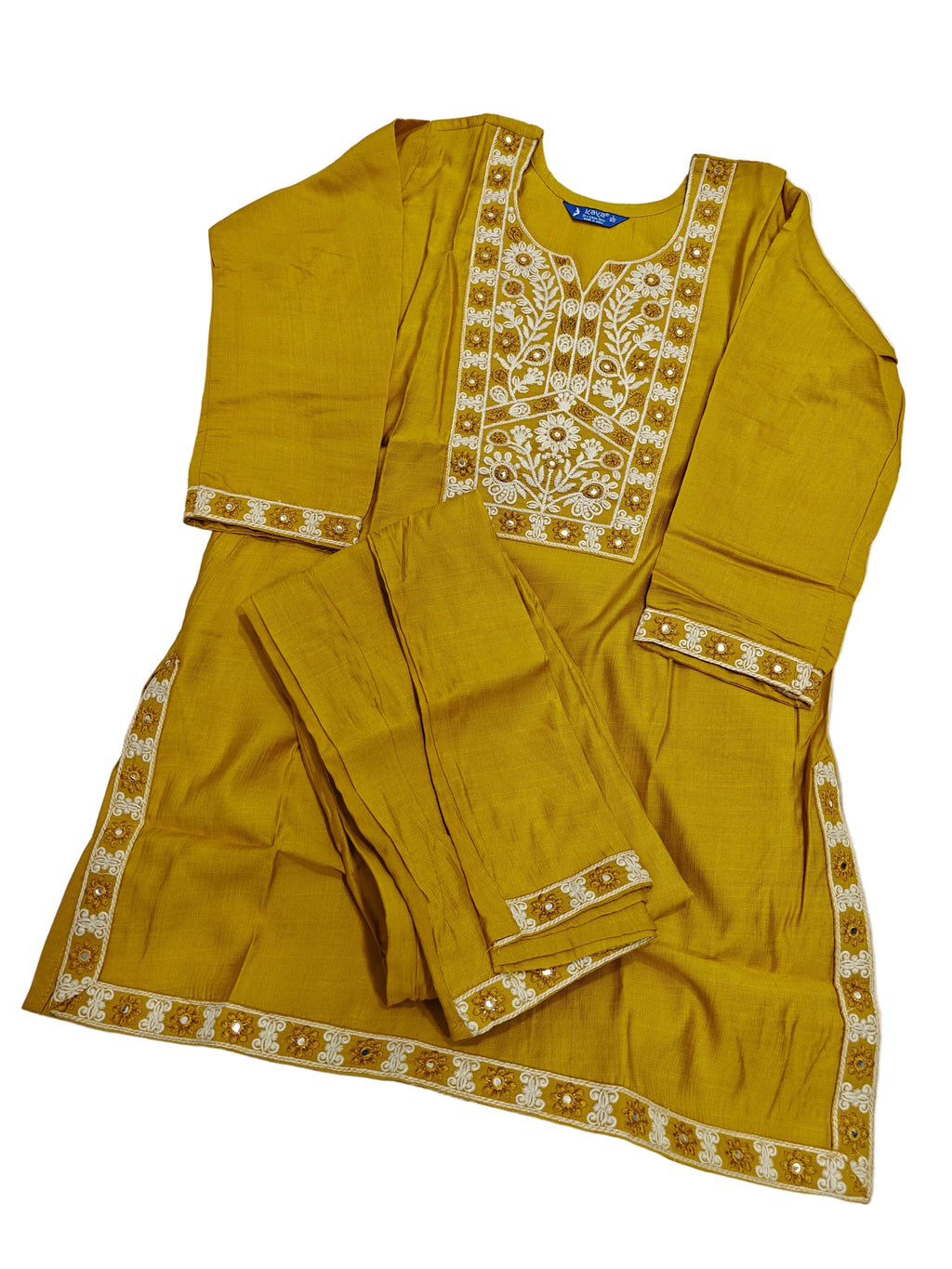 Mustard Yellow Heavy Embroidered Rayon Kurta and Pant Set