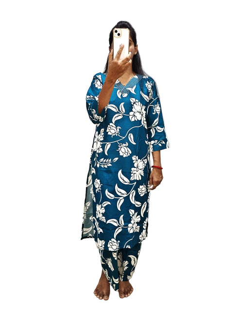 Green Floral Printed Straight Kurta Set