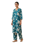 Green Floral Printed Straight Kurta Set