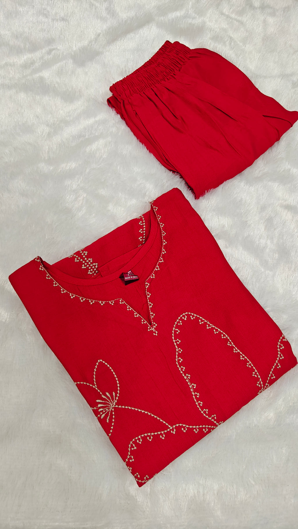 Red Floral Embroidered Kurta Palazzo Set