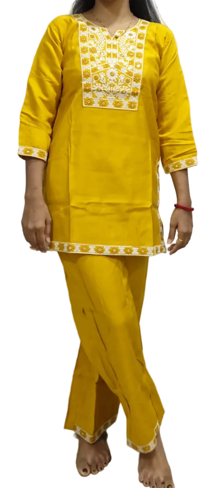 Mustard Yellow Heavy Embroidered Rayon Kurta and Pant Set