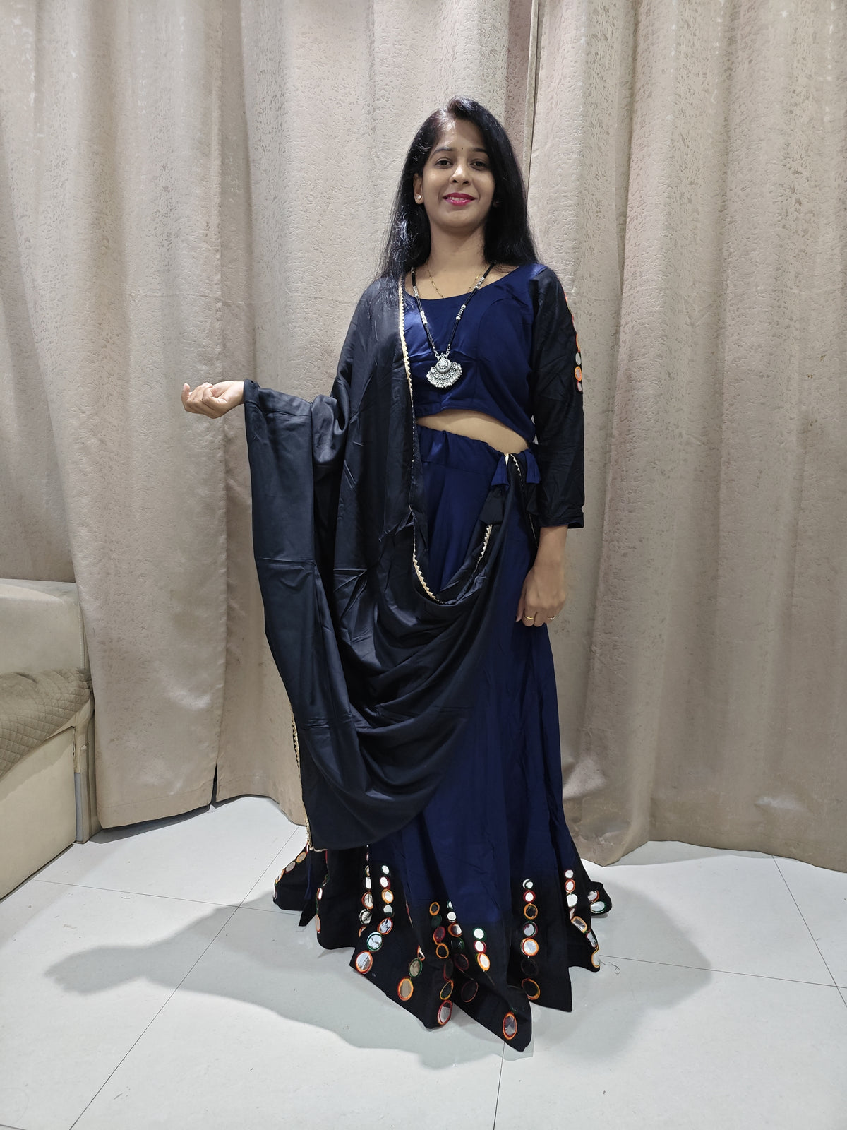 💙 Midnight Blue & Black Garbha Ghagra Choli