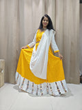 💛🤍 Yellow & White Mirror Work Garbha Ghagra Choli